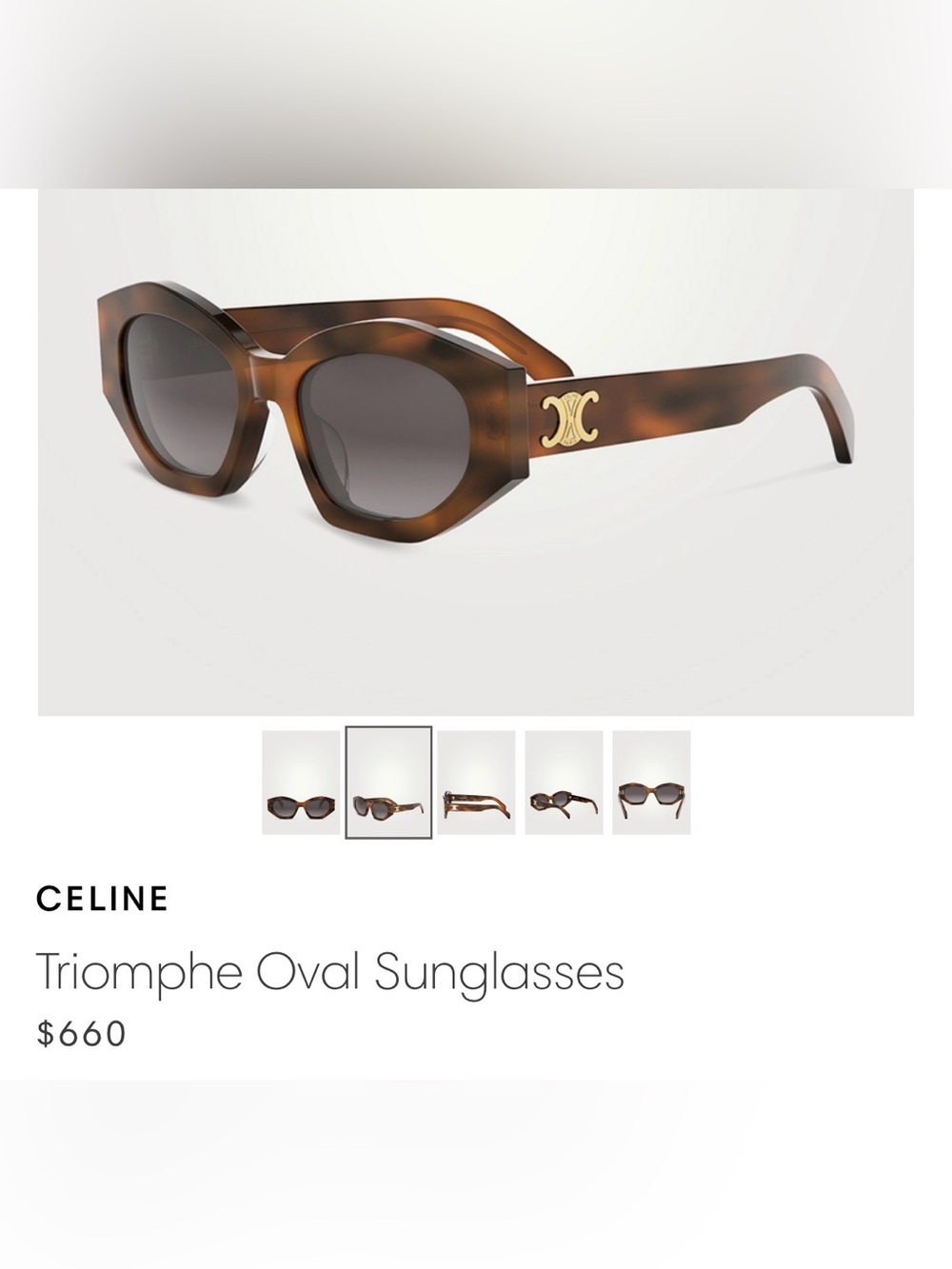 Celine Triomphe Oval Sunglasses - Tortoise Brown with Gold Logo